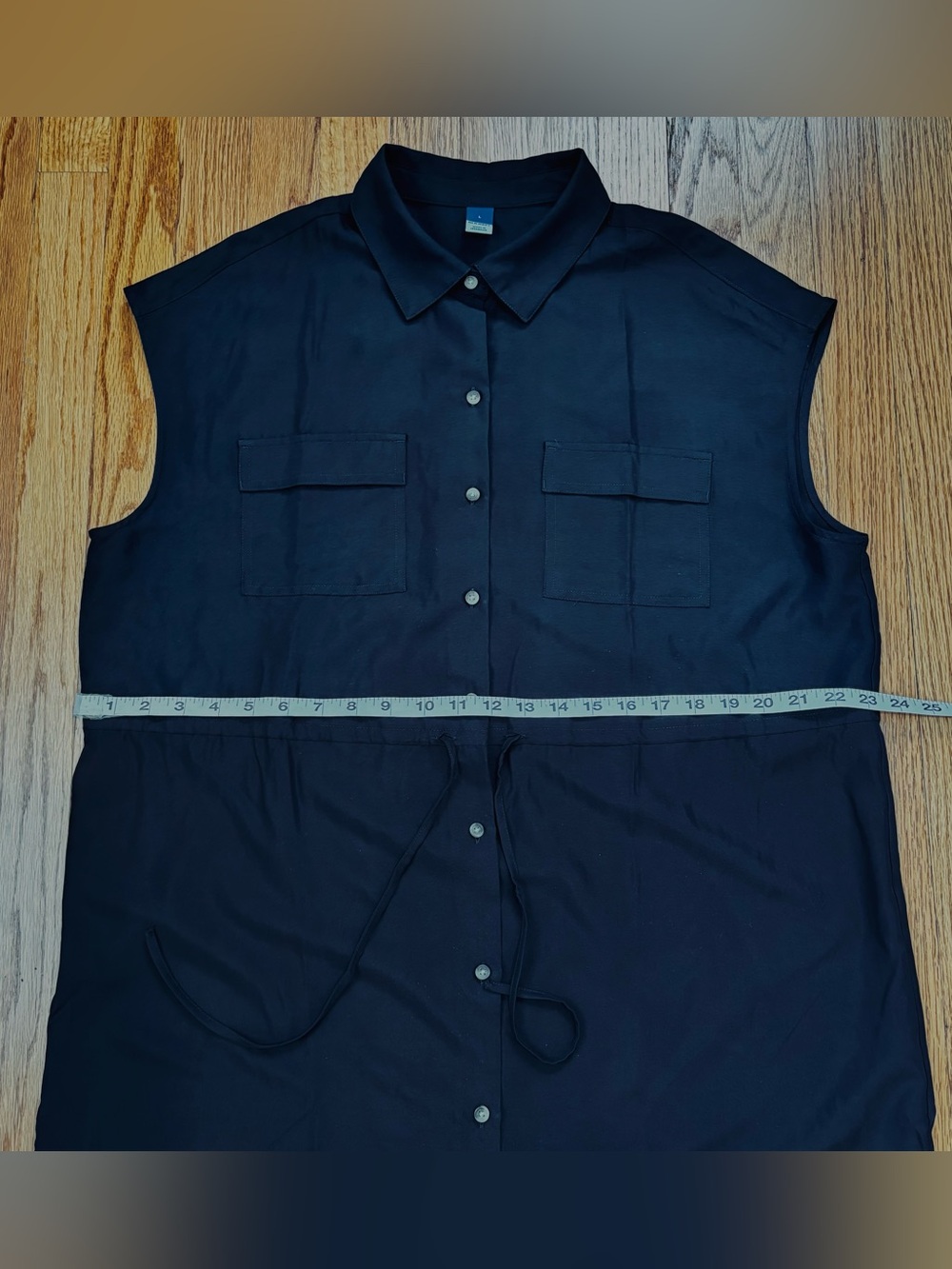 Old Navy Black Short Sleeve Waist Defined Utility Button Up Midi Shirt Dress L - Picture 14 of 16